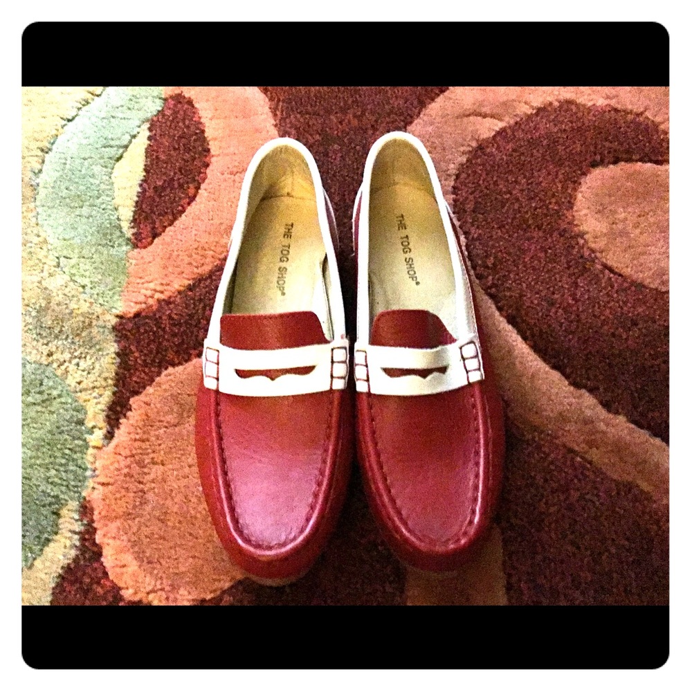 The Tog Shop Red & White Leather Loafers